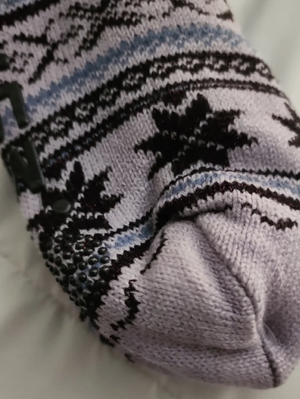 MUK LUKS Lavender and Black Snowflake Sherpa Lined Cabin Socks